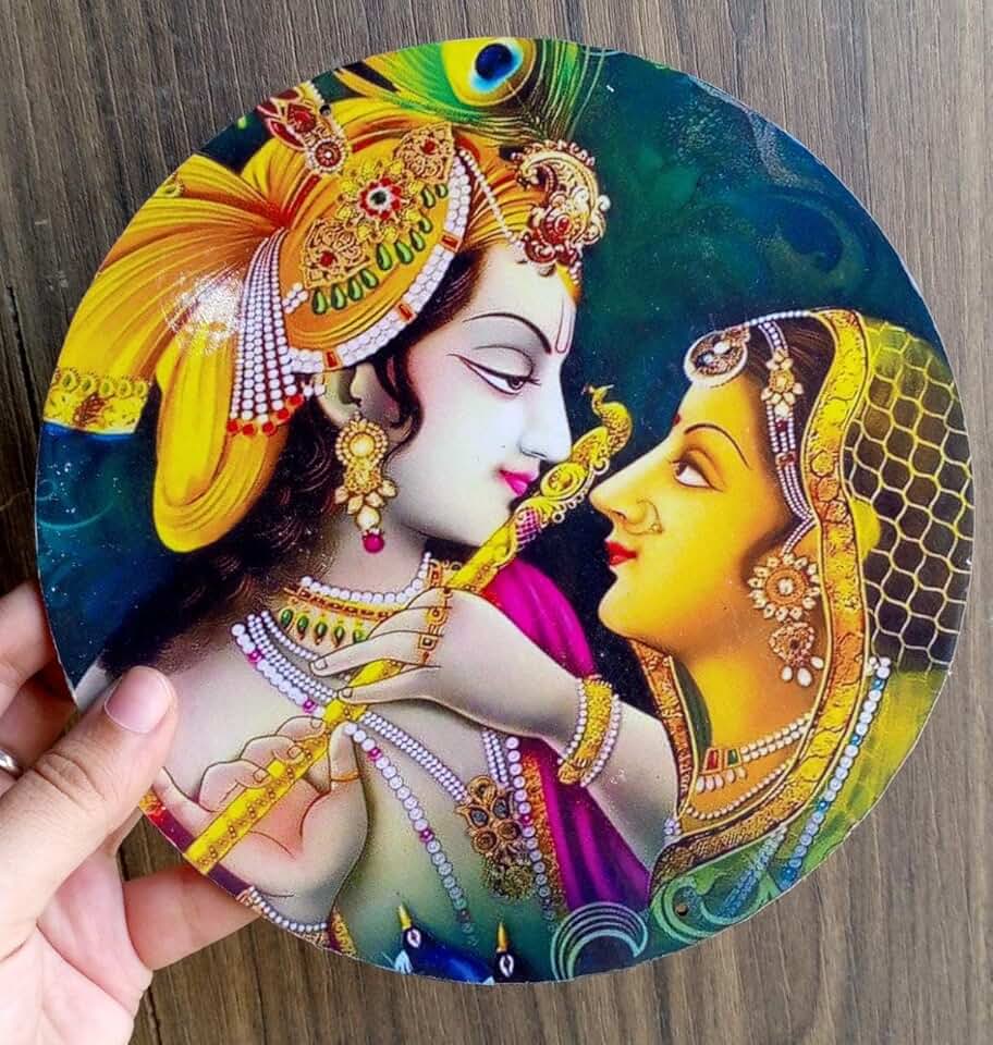 Radha Krishna Ji MDF Round Cutout Design for Diwali | Dussehra | Rangoli | Pooja | Festival Gift | Wedding Decorations (8 INC, 5)