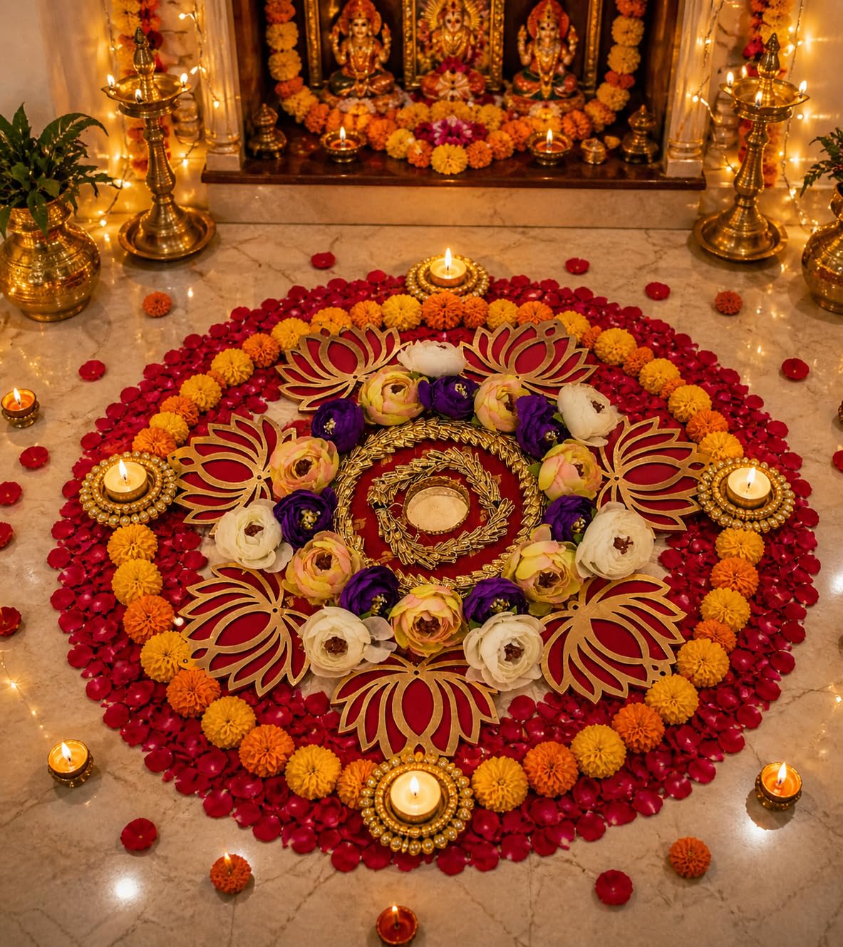 Sellplus Handmade Decorative Rangoli TeaLight Candle Holder Set for Diwali Home Decoration Festive Floor Decor (Set of 1) (Rangoli1) (Rang3)