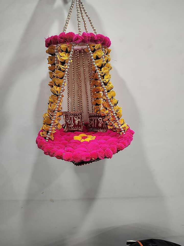 Jhula for Laddu Gopal - Janmashtami Jhula - Handmade Decorative Jhula Pom Pom Jhula for Kanha Ji