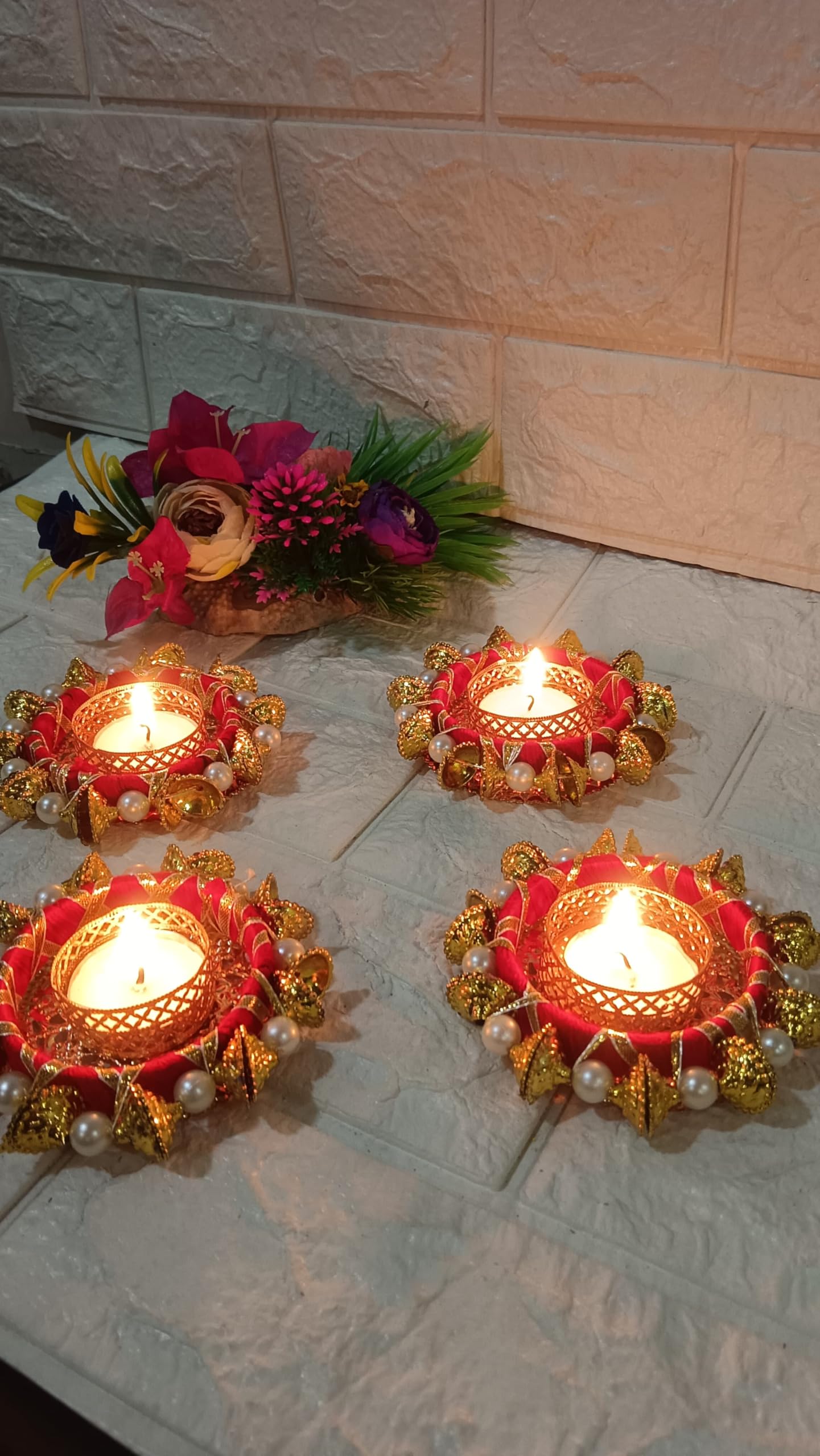 Sellplus Decorative Moti Chudi Tealight Holder | Decoration for Home | Office | Diwali | Pooja | Diwali & All Special Festival Decor (Design 12) (Pack of 2)(Tealight-127)