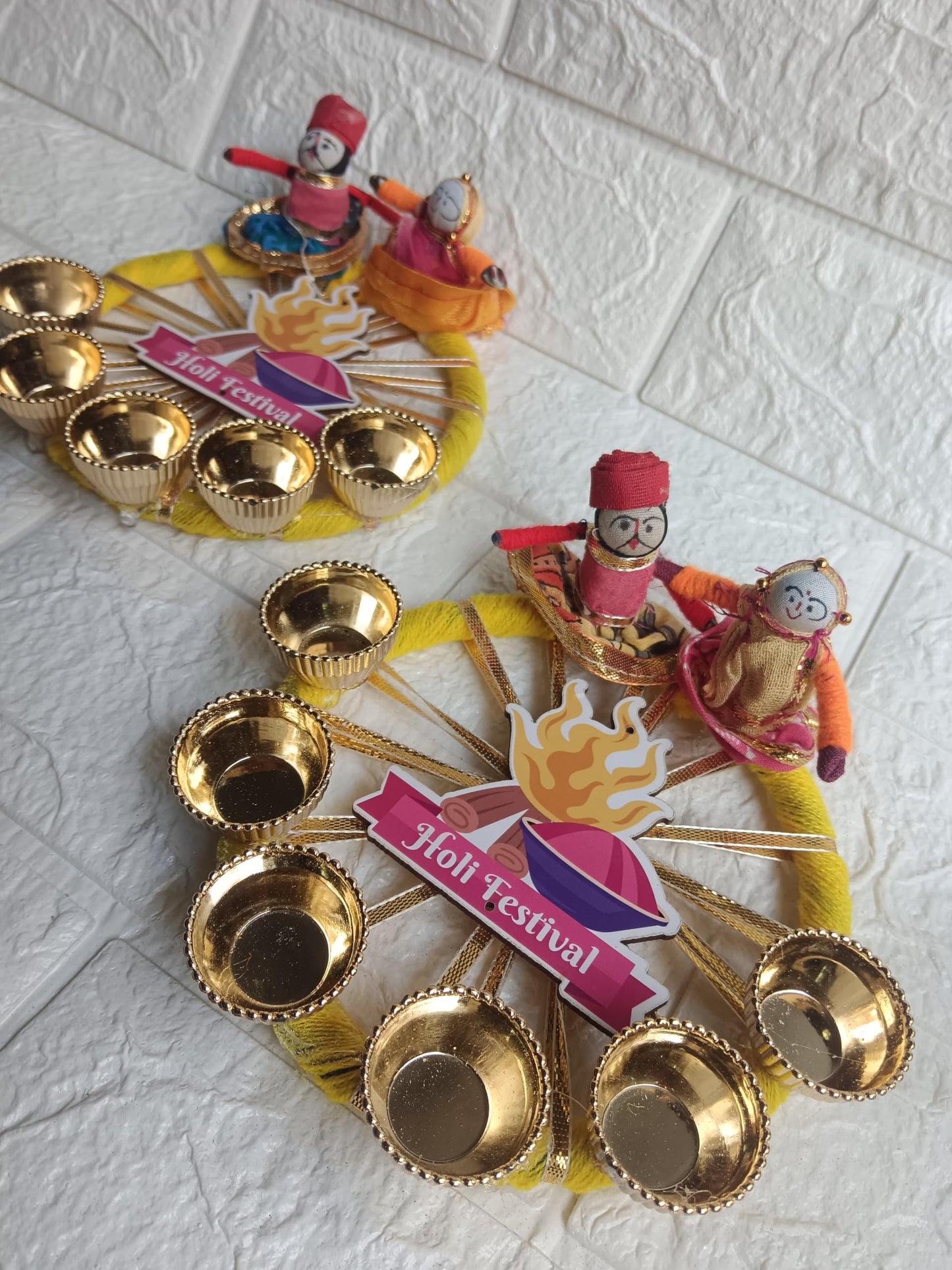 Sellplus Handmade Decorative Puppet Holi Plater for Festival Decoration | Traditional Pooja Ritual and Home Temple Decoration Pack of 2 (HOLIP-08)