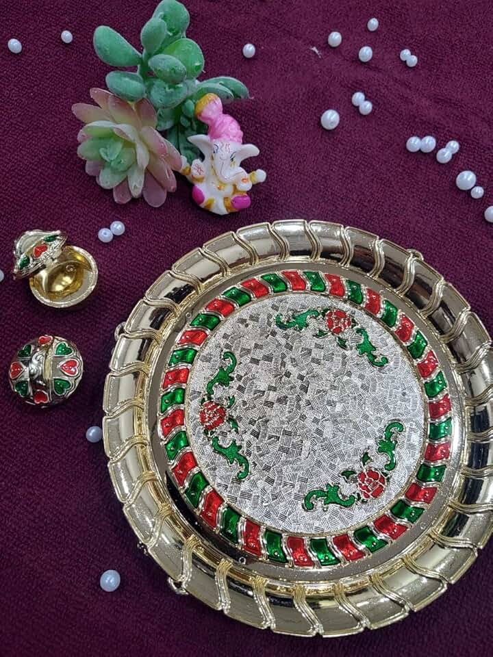 Combo of 1 Rakhi for Brother with Big design Haldi kumkum Chandhan Holder Plate Gifts Combo With Small Lord Set,Brother Rakhi Set (Ganesh Ji)