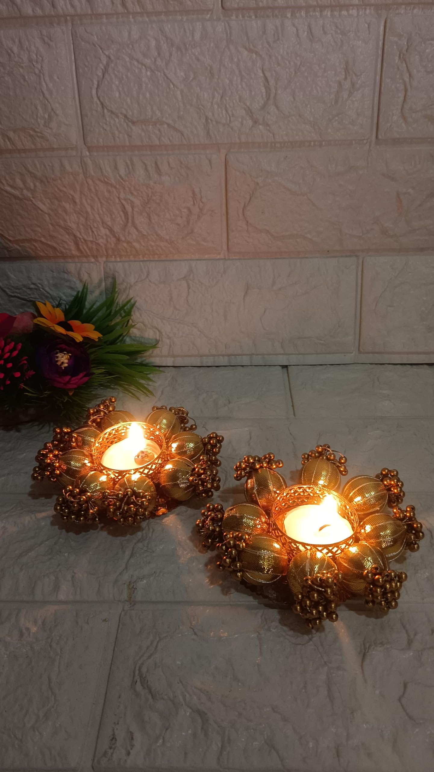 Sellplus Decorative Candle Holder Elegant Tealight Stand for Home Decor Living Room Dining Table Festival Wedding Pooja (Pack of 2) (Tealight-120)