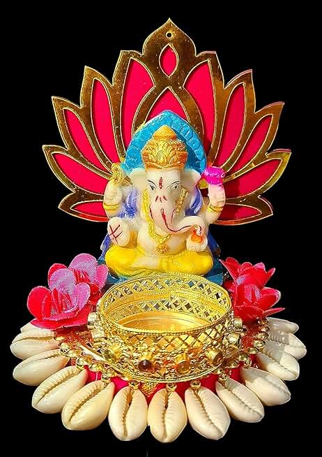 Lord Ganesha & Laxmi Ji Idol on Decorative Handcrafted Plate for Home Decoration & Ganesh Chaturthi Decoration