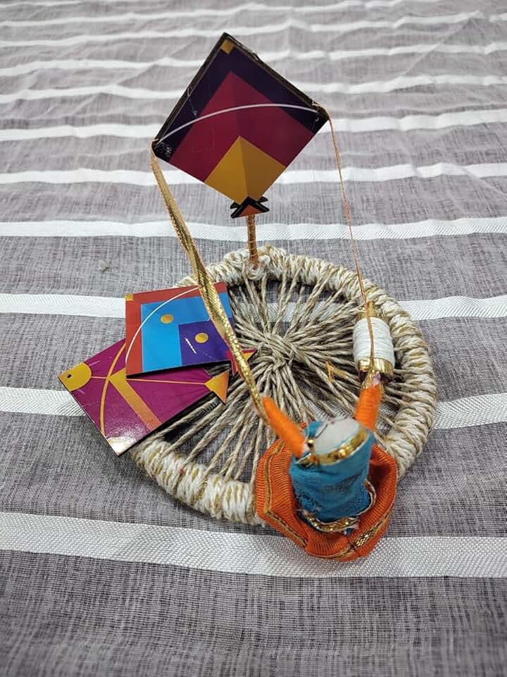 1 Pc Kite With Puppet Plater For Pooja Room, Lohri & Makar Sankranti Decoration Items For Home Decor Traditional Decoration Items, Multicolored