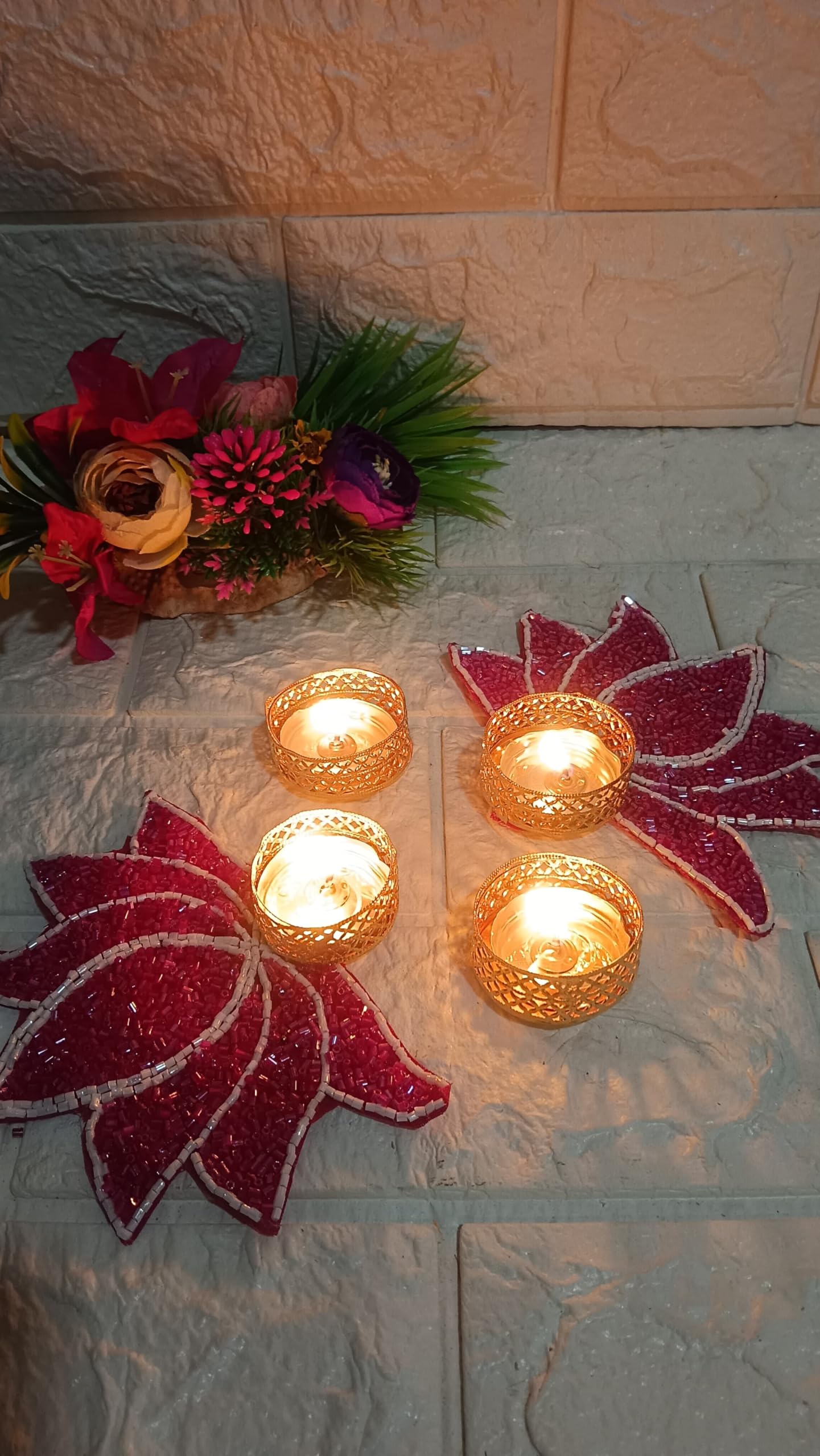 Sellplus Decorative Pink Lotus Patch Tealight Holder | Decoration for Home | Office | Diwali | Pooja | Diwali & All Special Festival Decor (Design 17) (Pack of 2)(Tealight-129-4)