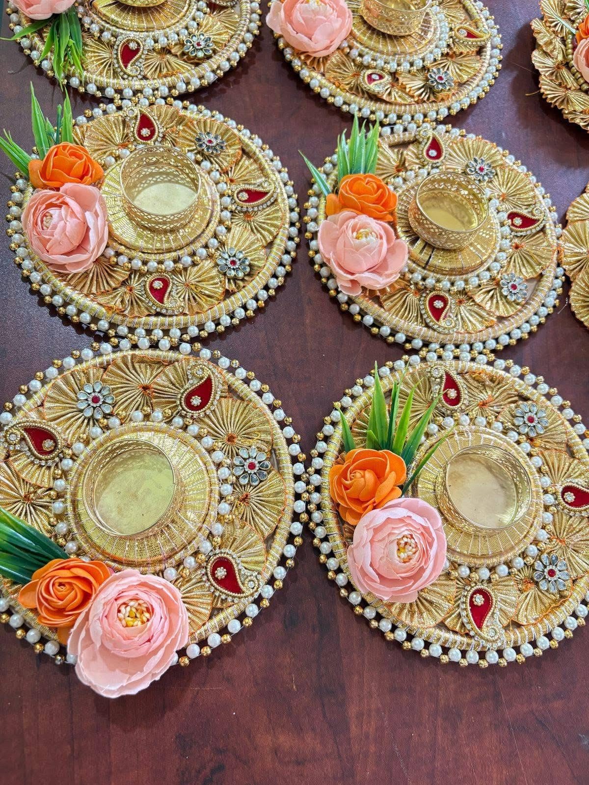 Sellplus Decorative Gota Chakri Booti with Peony Tealight Holder | Decoration for Home | Office | Diwali | Pooja | Diwali & All Special Festival Decor (Tealight-176) (Pack of 1)