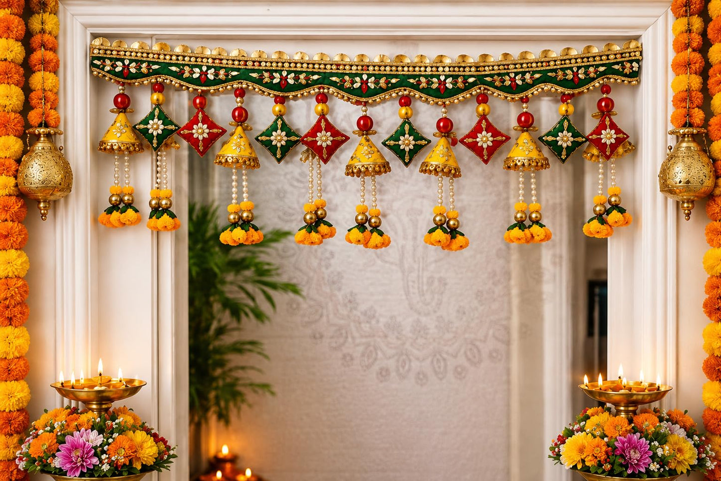 Sellplus Handmade Bandhanwar Toran Decorative | Festive Bandhanwar Toran Door Hanging for Diwali Ganesh Chaturthi Navratri Decoration (Pack of 1) (BDHW18)