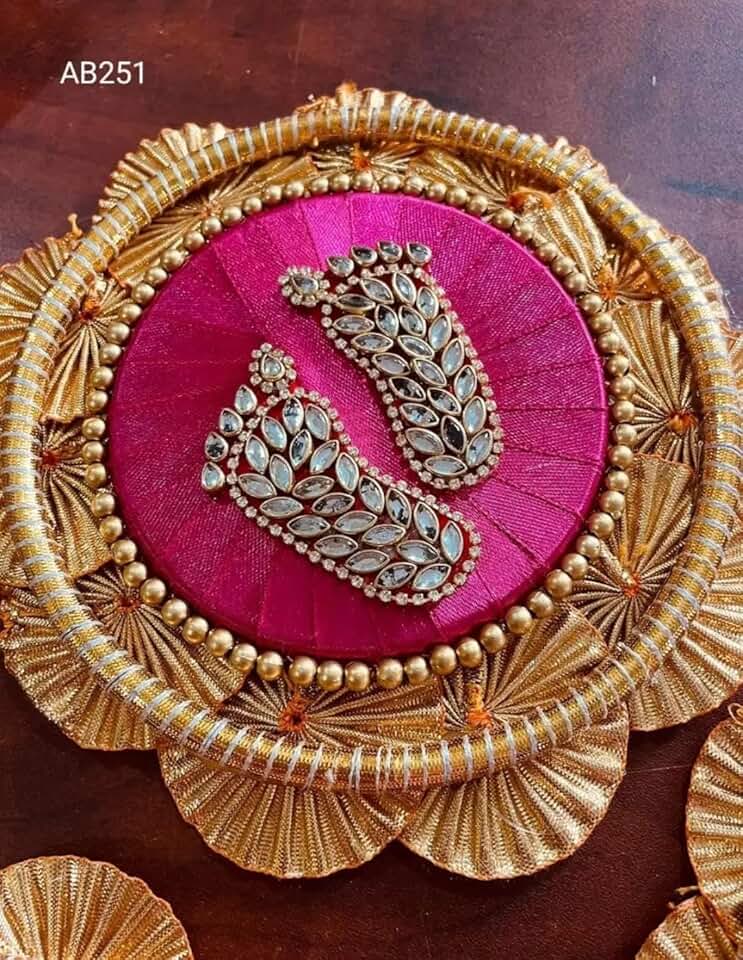 Decorative Handcrafted Plater with Laksmi Foot for Good Luck and Prosperity (Pack of 4 (Set-3)