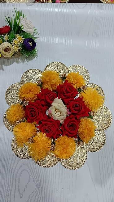 Home Decorative Artificial Flower Rangoli | Corporate Gift, Diwali Gift, for puja Home Decoration (Tealight-26)