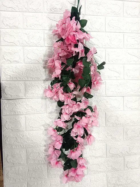Flower Bougainvillea Creeper | Artificial | Hanging Plant | Outdoor Indoor Plan | Perfect for Party | Decoration | Wall | Pot | Wedding | Home | Office | Set of 2 (Light Pink)