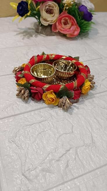 Hand Made Metal Pooja Thali Set with Traditional Kumkum Roli Chawal