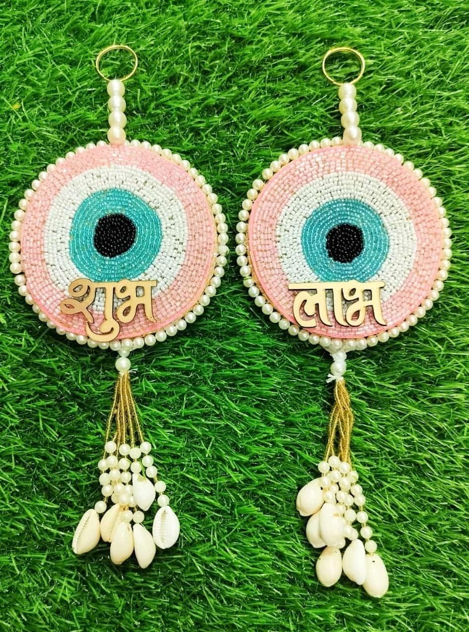 Nutts Handmade Multicolour Decorative Evil Eye Shubh-Labh Hanging Evil Eye Hanging for Decoration Toran for Home and Festive Decor (EvilEyeH-34)