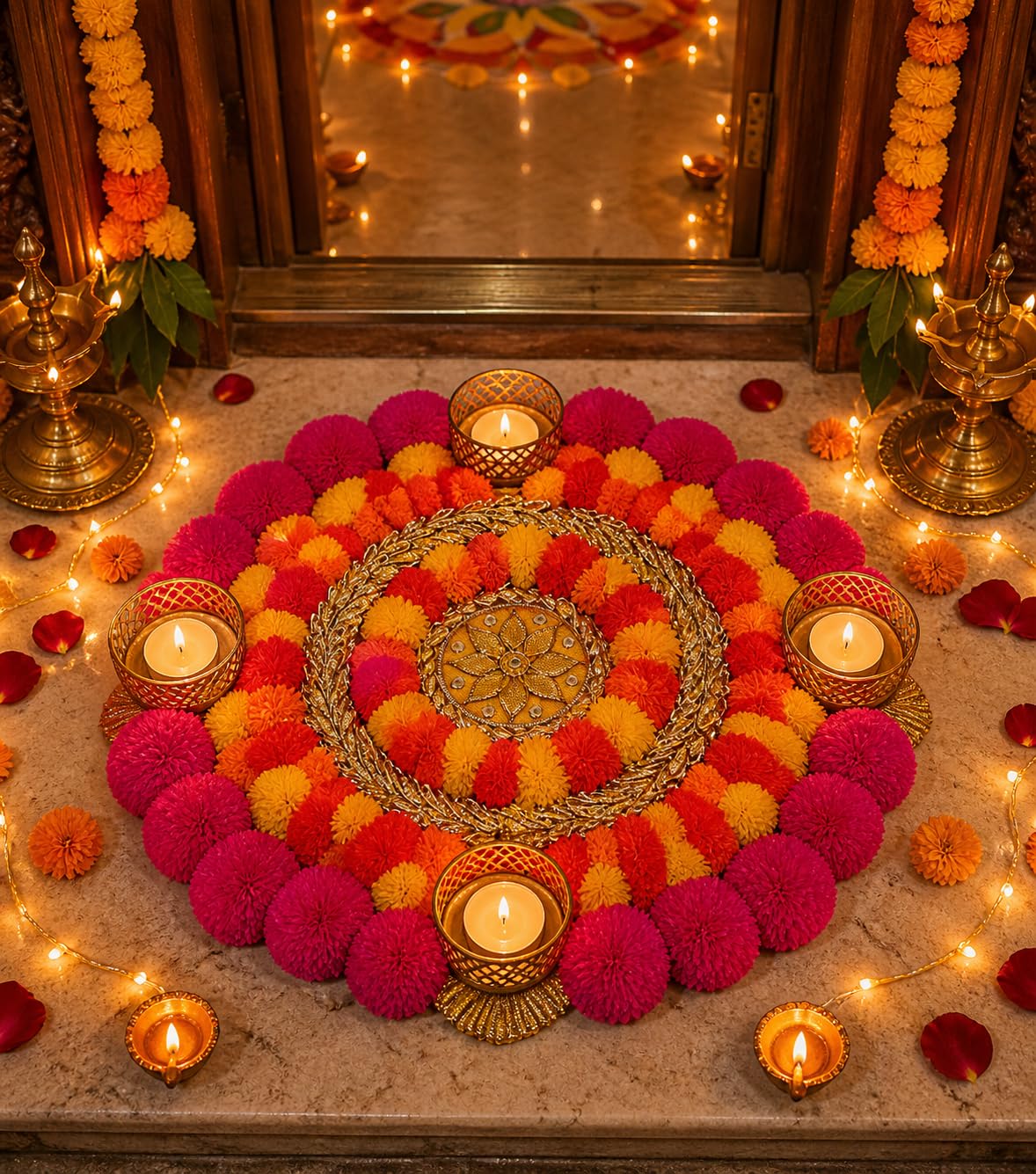 Sellplus Handmade Decorative Rangoli TeaLight Candle Holder Set for Diwali Home Decoration Festive Floor Decor (Set of 1) (Rangoli1) (Rang4)