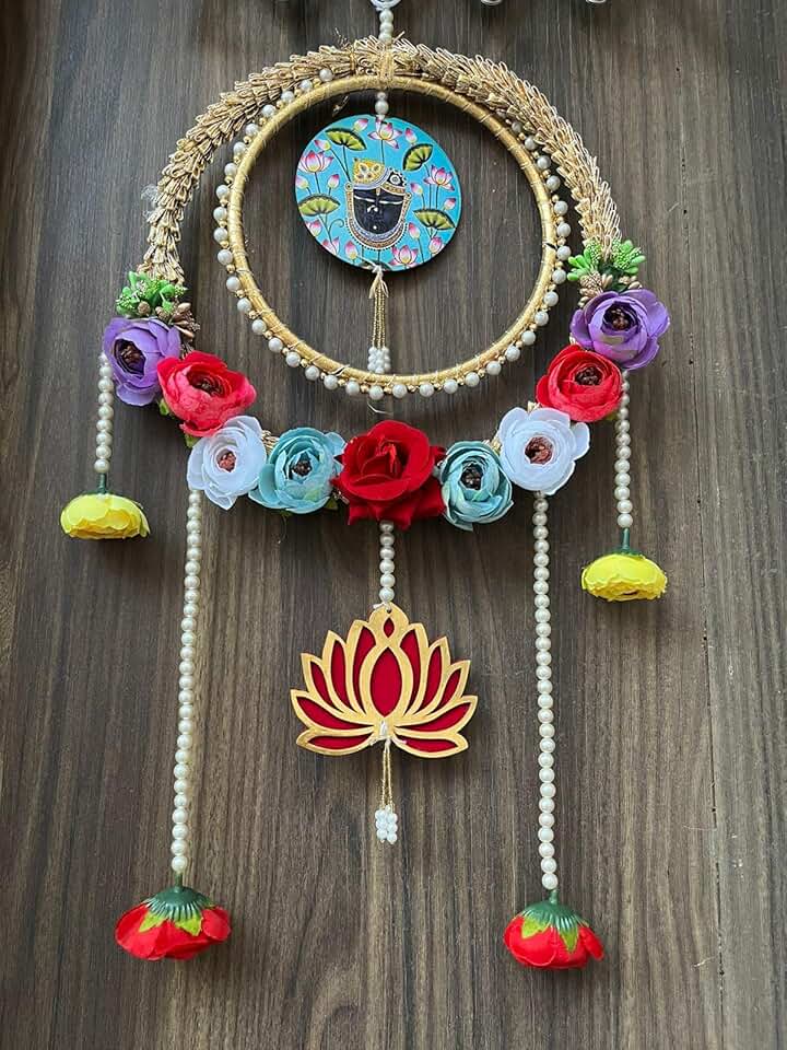 Peony Flower & Cardboard Lotus Latkan & Moti Chudi Hanging,Shreenath Ji for Diwali Decoration, Home Decoration and All Festival Decor