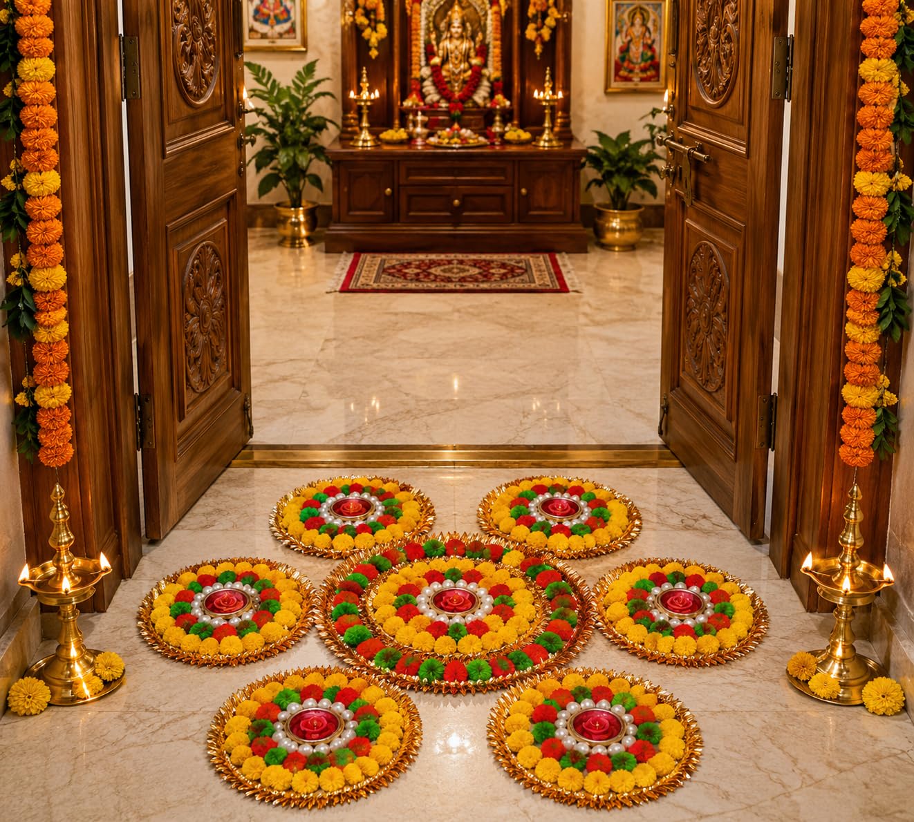 Sellplus Decorative Floral Rangoli Tealight Holder Traditional Festival Floor Decor for Diwali Pooja Home Entrance Living Room Decoration Reusable Design (Rang138)
