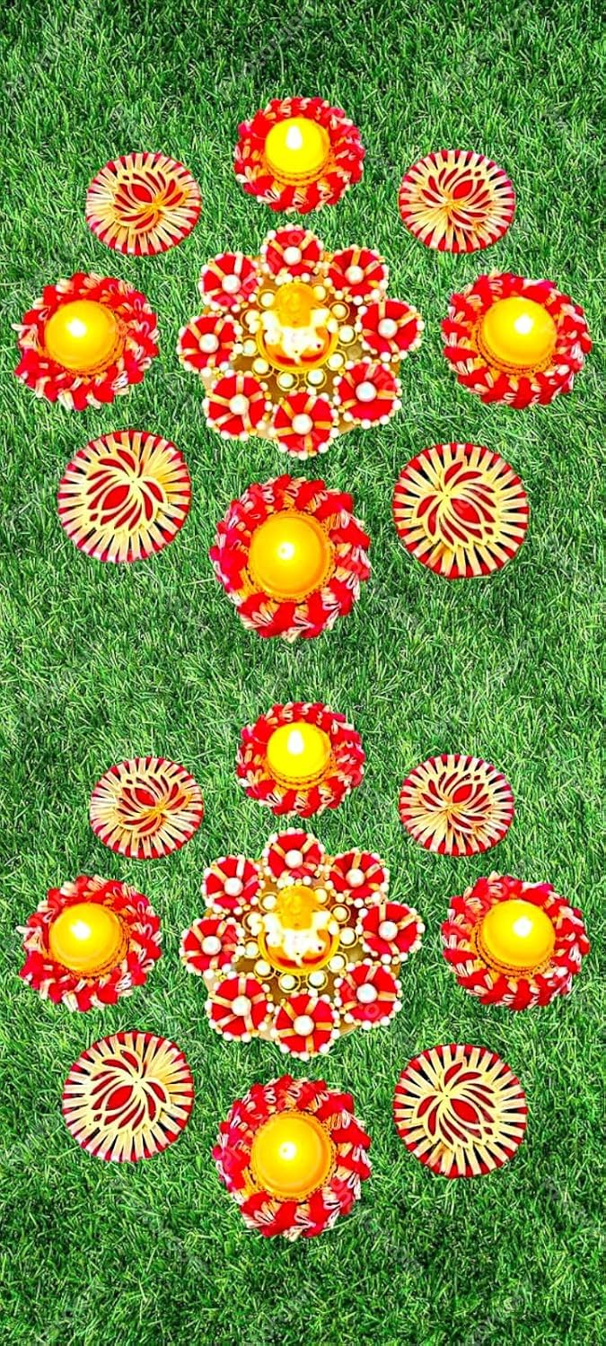 Sellplus Elegant Handmade Rangoli Tealight Set Traditional Festival Floor Decoration Reusable Decorative Design for Diwali Pooja Home Entrance Celebration Decor (Rang193)