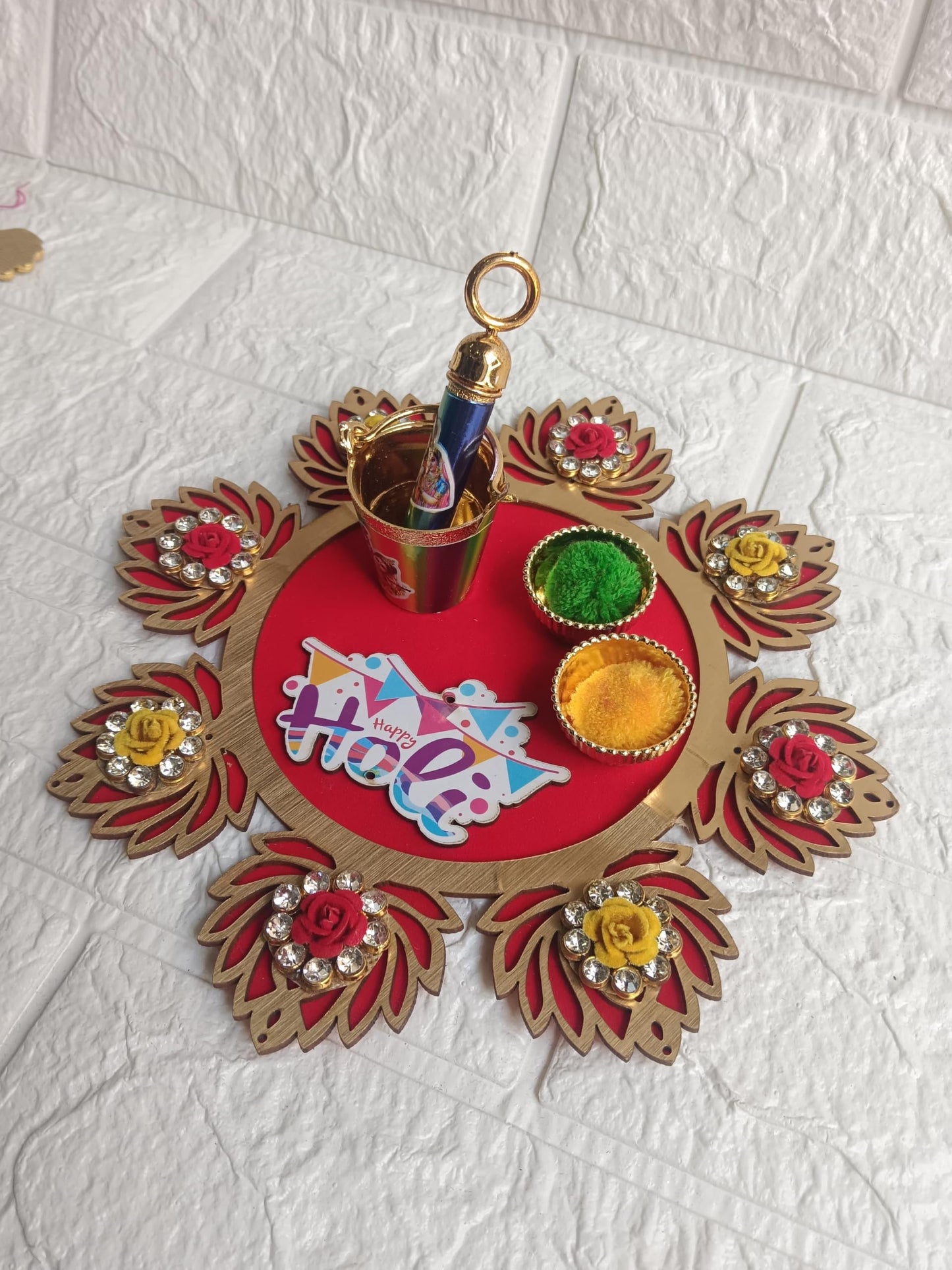 Sellplus Handmade Decorative Lotus Holi Plate for Festival Decoration | Traditional Pooja Ritual and Home Temple Decoration Pack of 1 (HOLIP-02)