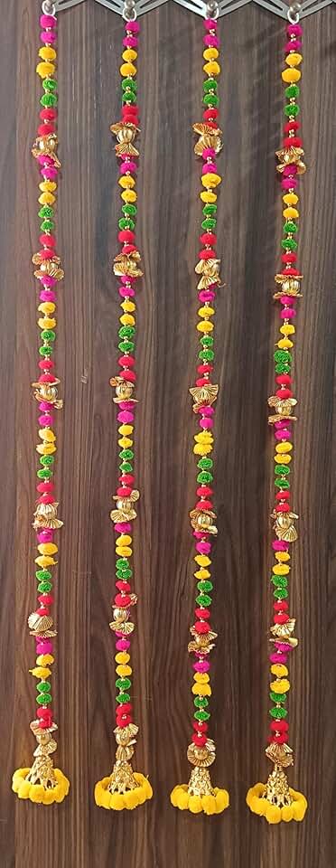 Multi Pompom ,Gota Chakri with Bell String for Home Décor Diwali Festival, Navratri, Wedding