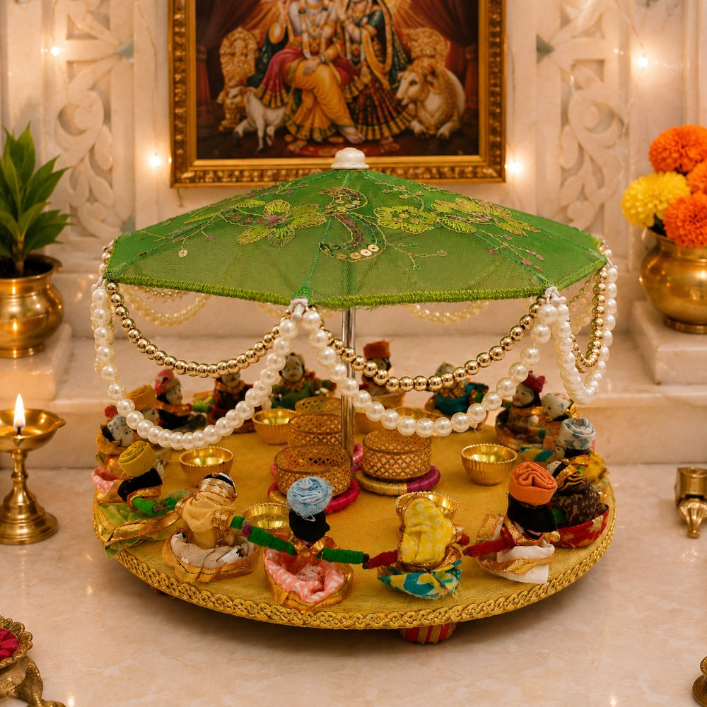 Nutts Royal Wooden God Singhasan Decorative Pooja Mandir Throne Sacred Idol Seat Traditional Temple Home Festival Worship Display Elegant Design (Singhasan23)