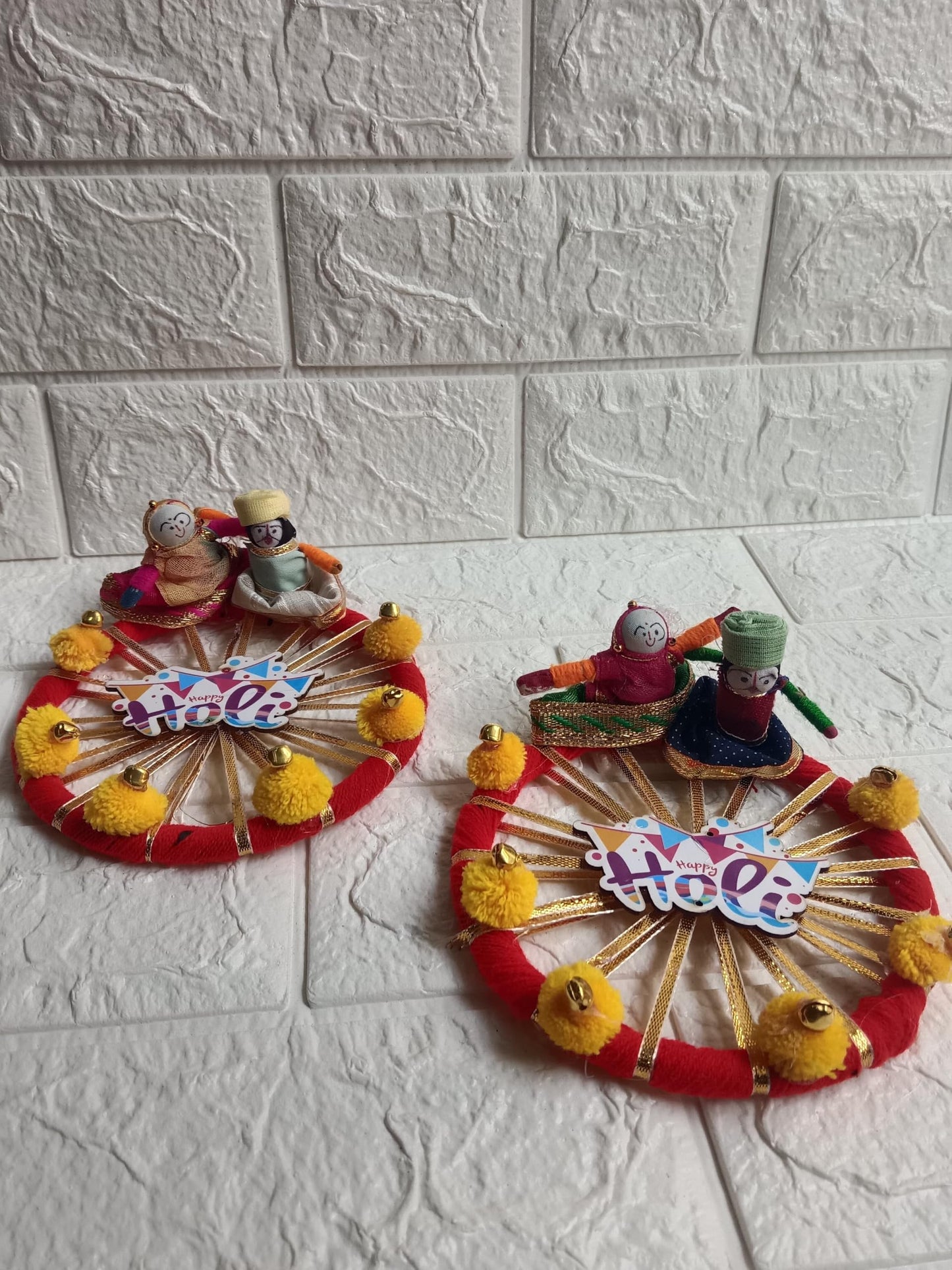Sellplus Handmade Decorative Puppet Holi Plater for Festival Decoration | Traditional Pooja Ritual and Home Temple Decoration Pack of 2 (HOLIP-09)