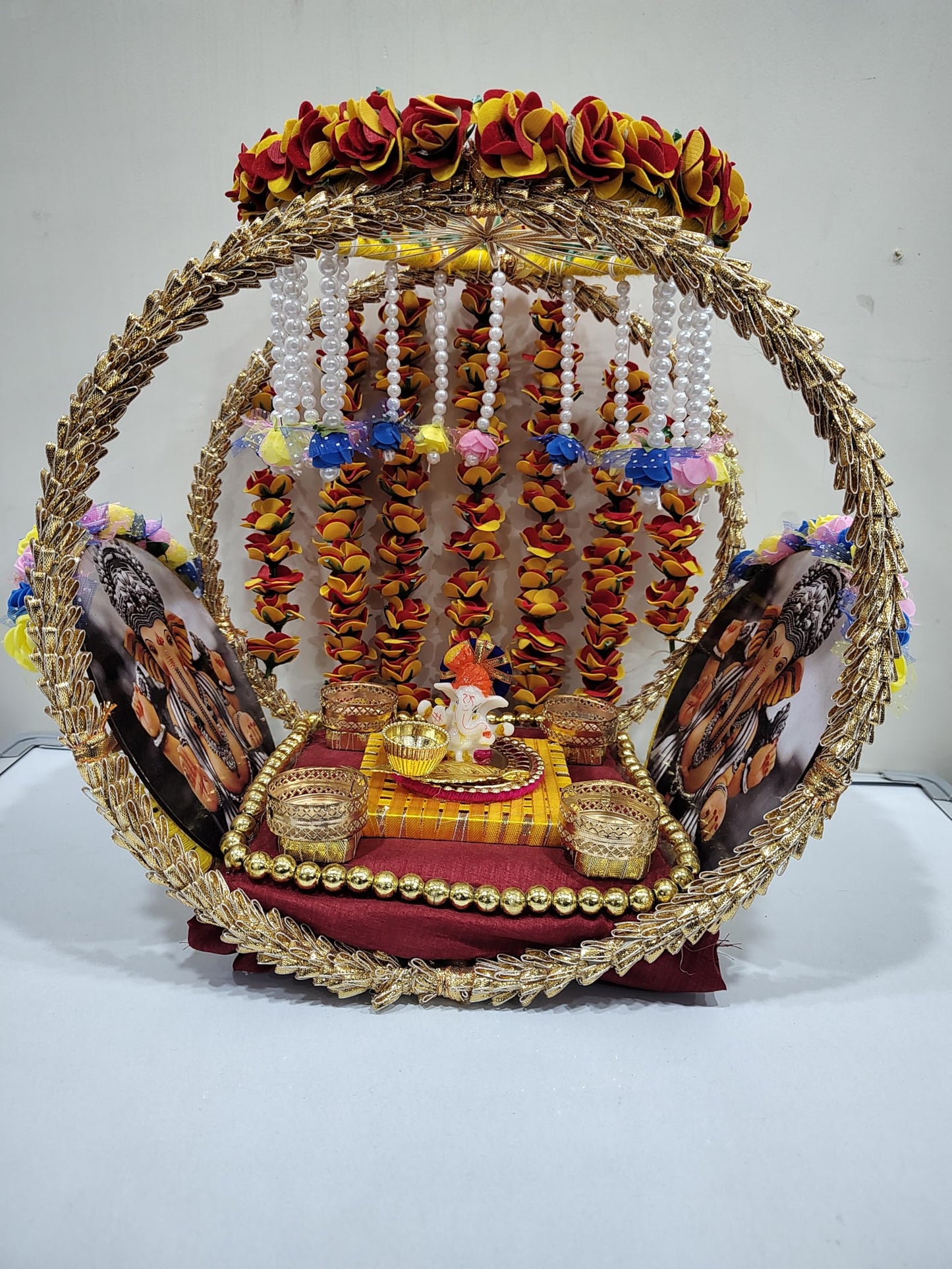 Nutts Royal Wooden God Singhasan Decorative Pooja Mandir Throne Sacred Idol Seat Traditional Temple Home Festival Worship Display Elegant Design (Singhasan33)