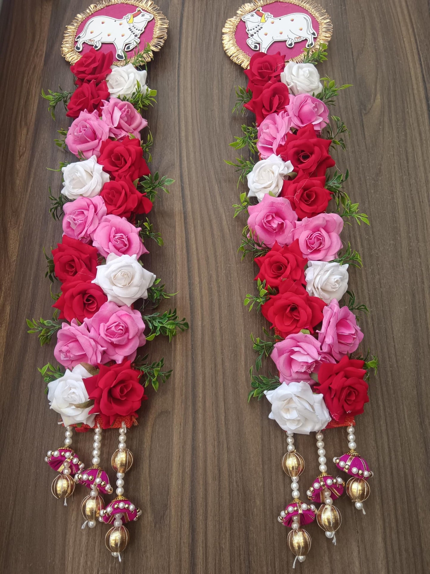 Nutts Handmade Decorative Pichwai Cow Toran | Traditional Velvet Rose Beads Toran | Hanging for Home Entrance and Main Door Decoration (PMPMT55)