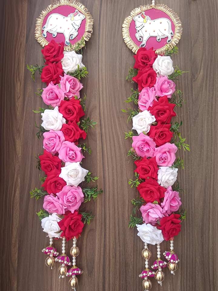 Cow MDF Velvet Rose with Latkan Hanging Perfect for Home Decoration | Ideal for Diwali Festivities | Enhance Your Space with Graceful Touches