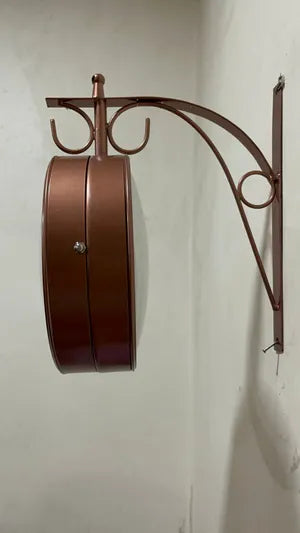Metal Analog Double Sided Vintage Station Wall Clock (Copper Colour)