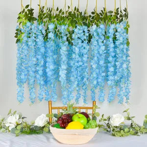 Blue Artificial Wisteria Hanging Garland Silk Long Hanging Bush Flowers String Home Party Wedding Decor ( 12)