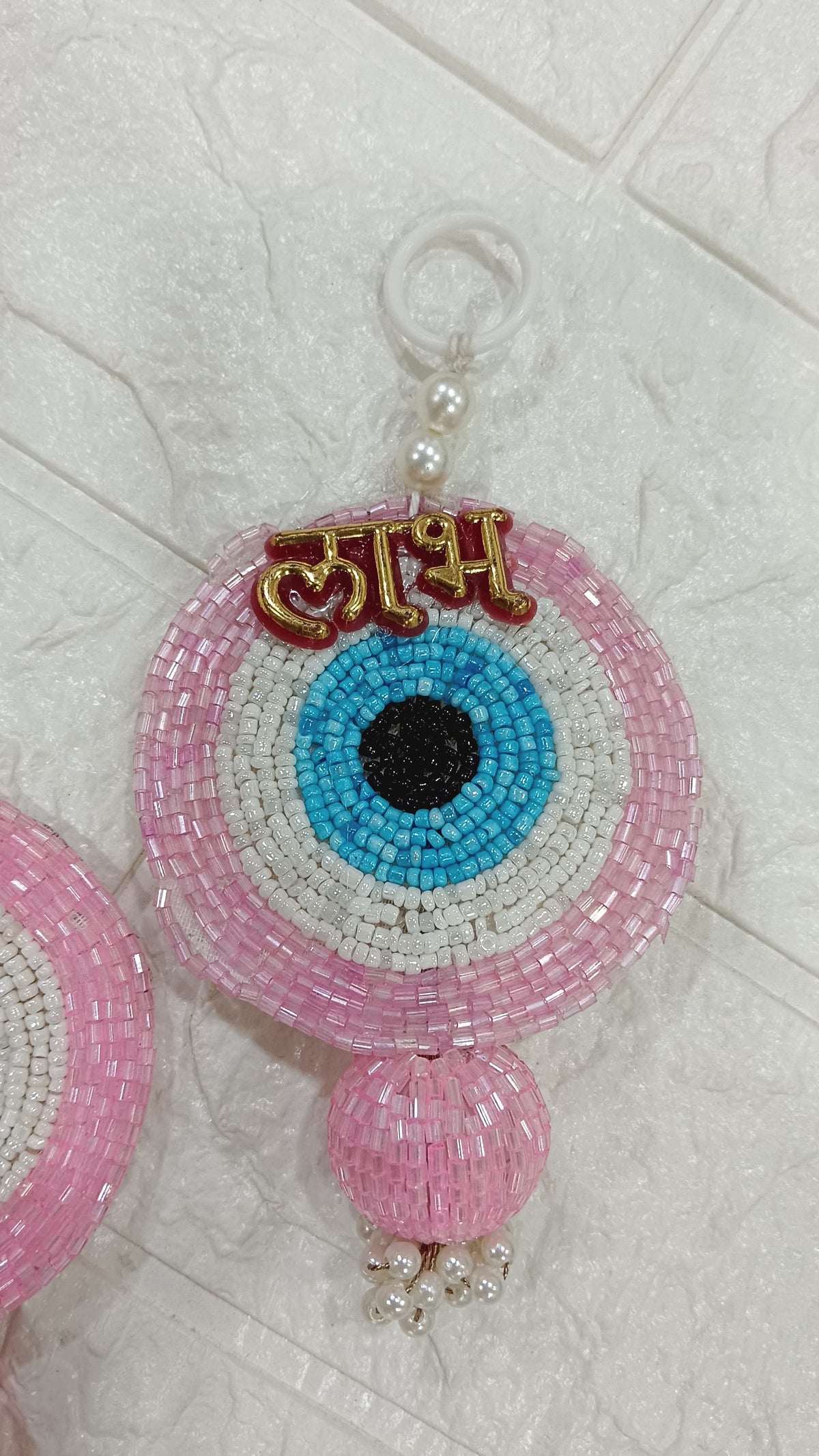 Nutts Handmade Evil Eye Hanging | Traditional Decorative Moti Chudi Florel Evil Eye Hanging for Main Door (Pack of 2 (Light Pink))