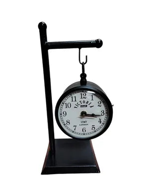 Black Analog Metal Circular Stand Table Clock Antique Clock with Stand for Home, Office (4 INC DIAL ) (Design 3)