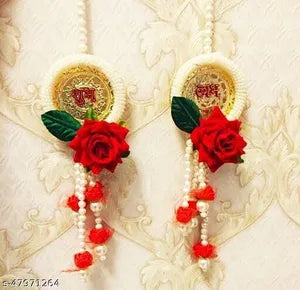 Subh Labh, Artificial Velvet Flower with, White Beads Hanging, for Home Decoration and All Festival Decor (2)