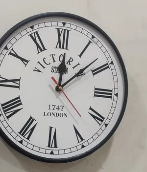 Analog 10 Inches Metal Single Sided Wall Clock for Home/Kids Room/Living Room/Office (Body Black Frame) (White)