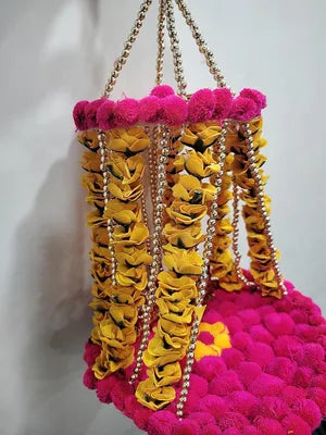 Jhula for Laddu Gopal - Janmashtami Jhula - Handmade Decorative Jhula Pom Pom Jhula for Kanha Ji