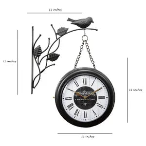 Metal Vintage Double Side Hanging Bird Wall Clock 8 inch (Bird Cafe)