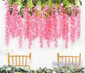 Pink Artificial Wisteria Hanging Garland Silk Long Hanging Bush Flowers String Home Party Wedding Decor ( 12)