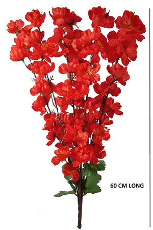 Red Artificial Cherry Blossom Bonsai Plant with Plastic Pot Bonsai Artificial Plant with Pot (Pack of 1)