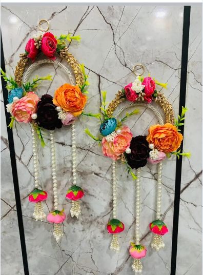 Nutts Handmade Floral Pearl Door Hanging Wall Decor | Decorative Hanging for Home Entrance Living Room Bedroom Wedding Festival Decoration (Pack of 2)
