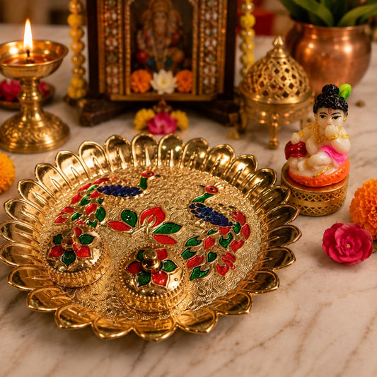 Nutts Decorative Mor Printed Pooja Traditional Religious Festival Worship Elegant Mandir Puja Essentials Diwali Navratri Wedding Home Decor Sacred (PoojaP33-3)