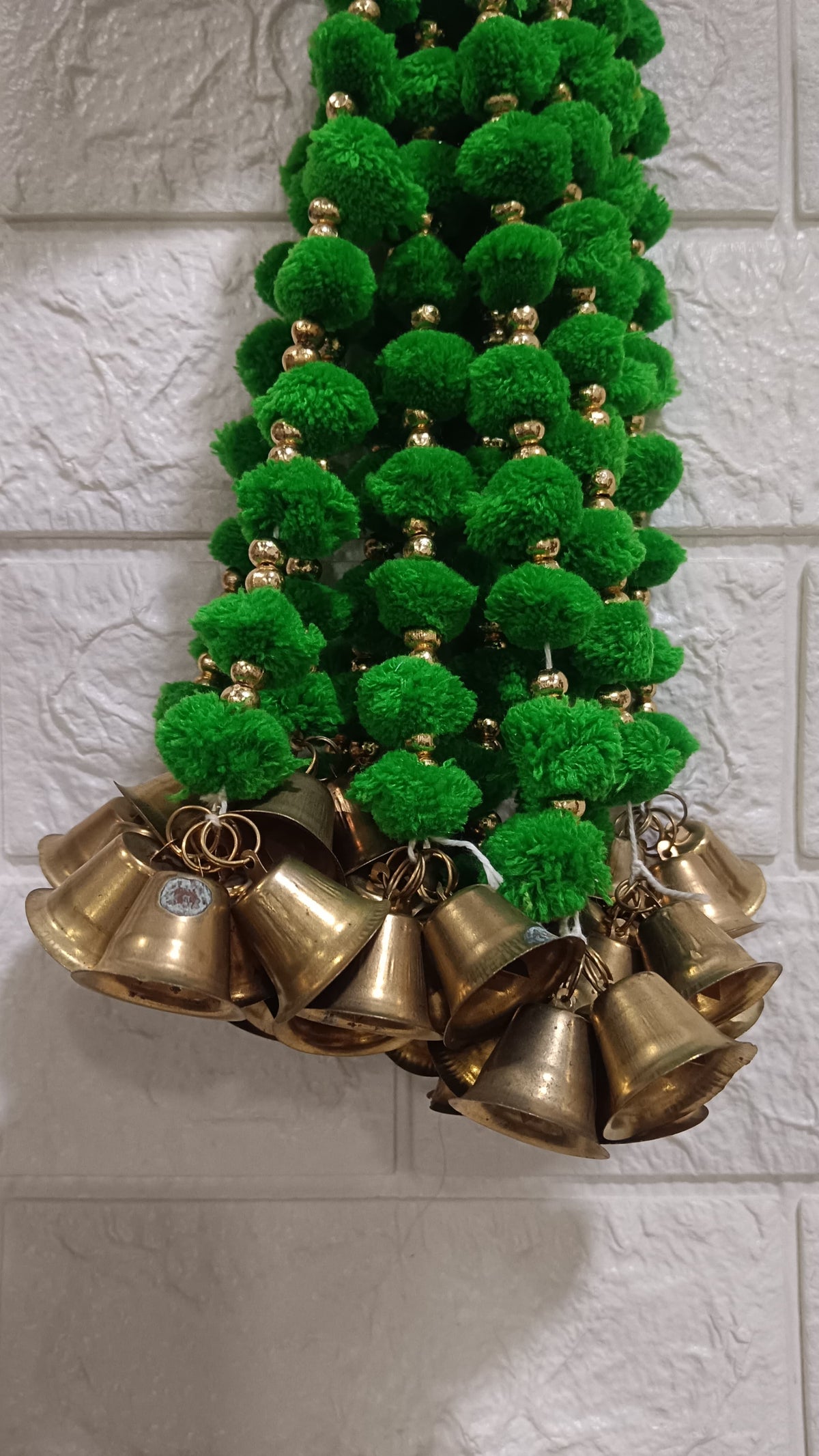 Nutts Handmade Wall Door Pom Pom String with Golden Beads, Garland Bandhwar Decoration Item for Home Décor Diwali Festival, Navratri, Wedding (12 Strings) (SMALL162)