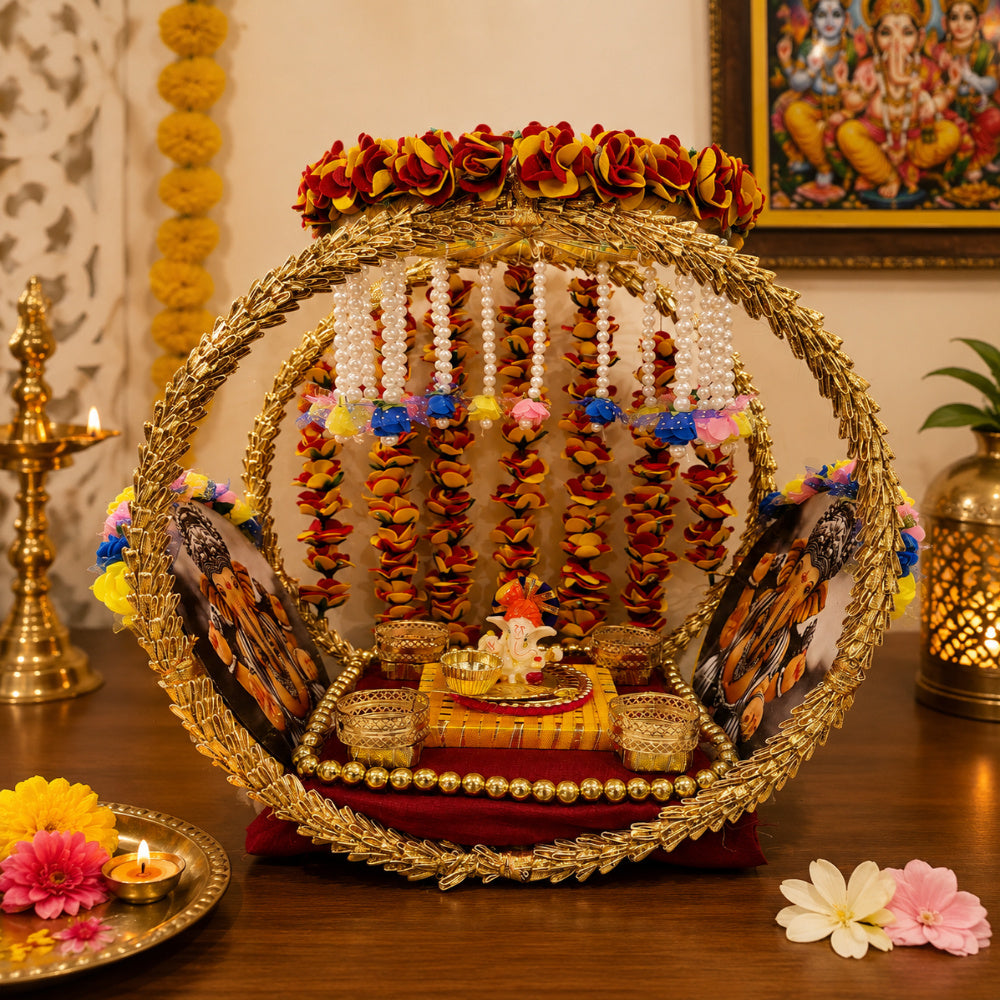 Nutts Royal Wooden God Singhasan Decorative Pooja Mandir Throne Sacred Idol Seat Traditional Temple Home Festival Worship Display Elegant Design (Singhasan33)