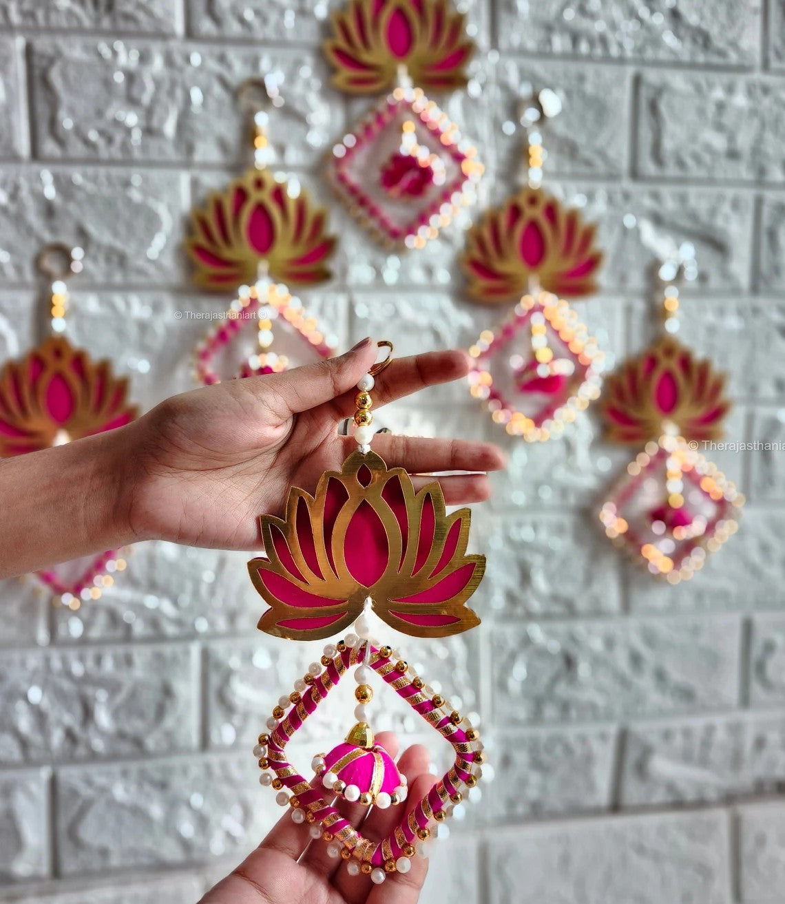 Nutts Lotus Design Hanging Decorative Piece For Home Mandir And Living Room Adds Elegant Touch To Interior Wall Decor Perfect For Spiritual And Festive Decoration
