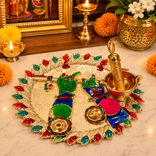 Nutts Decorative Pooja Traditional Religious Festival Worship Elegant Mandir Puja Essentials Diwali Navratri Wedding Home Decor Sacred (PoojaP37-3)