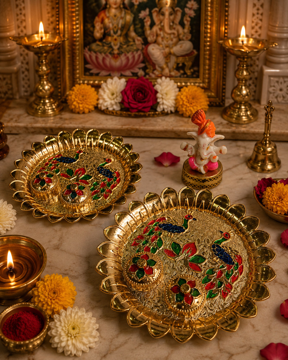 Nutts Decorative Pooja Traditional Religious Festival Worship Elegant Mandir Puja Essentials Diwali Navratri Wedding Home Decor Sacred (PoojaP33-2)