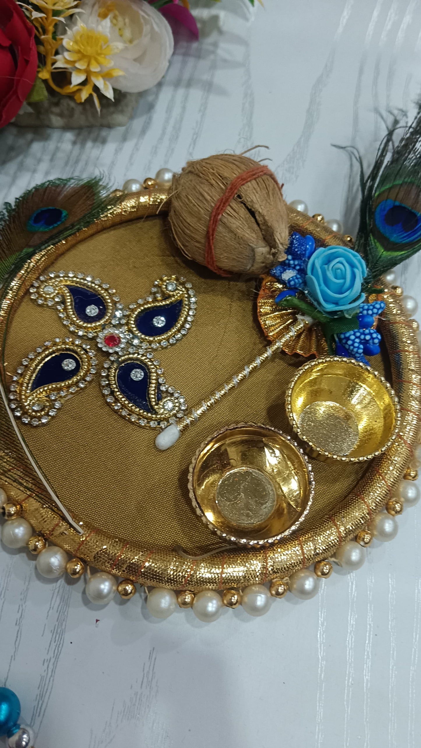 Nutts Handmade Decorative Rakhi Ceremony Thali Raksha Bandhan Pooja Plate (RakhiP10)