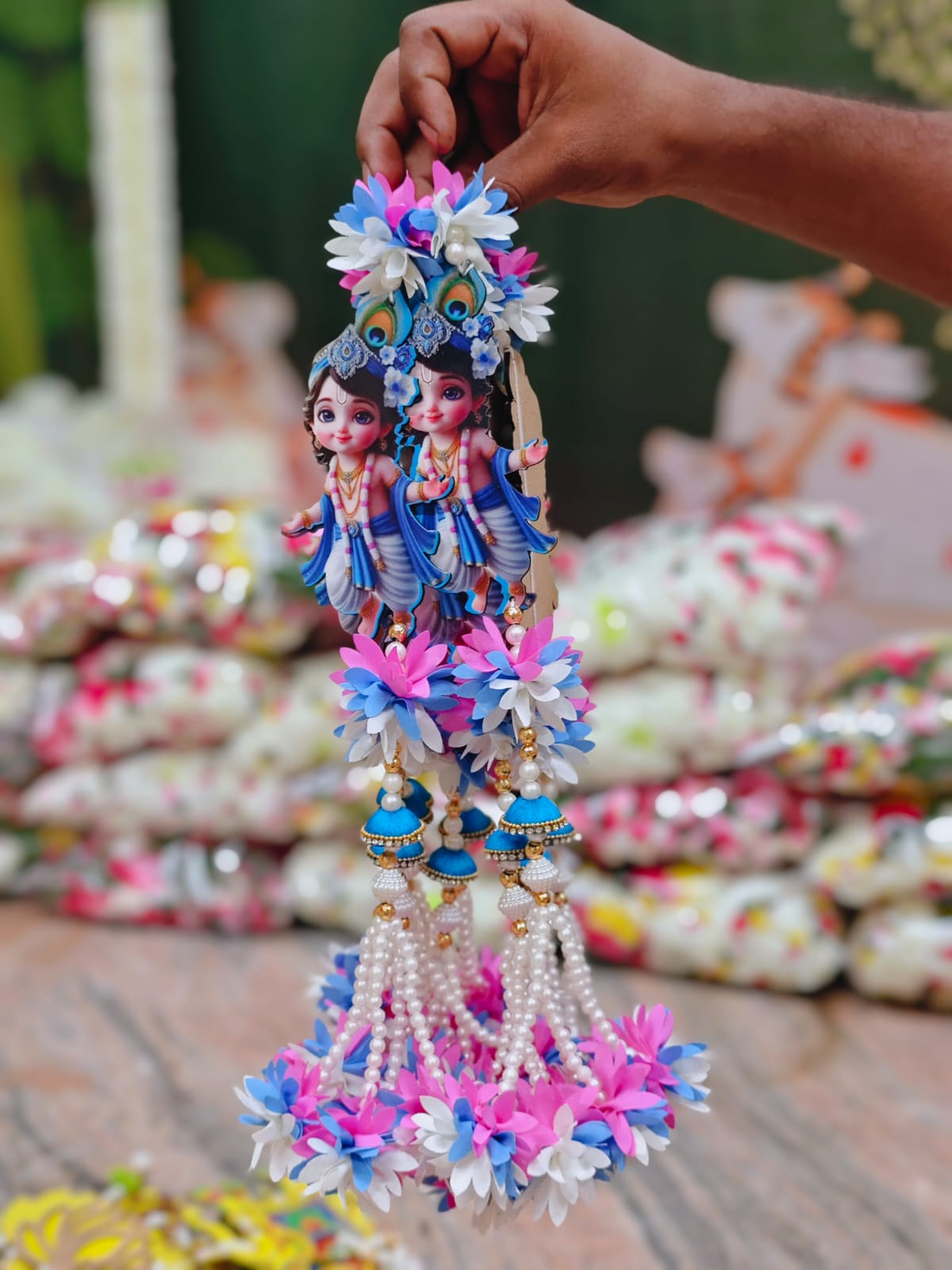 Nutts Decorative Handmade Traditional Small Hanging for Decoration Multicolour Hanging Shubh-Labh Toran for Festive Decor Pack of 4 (SMALL64)