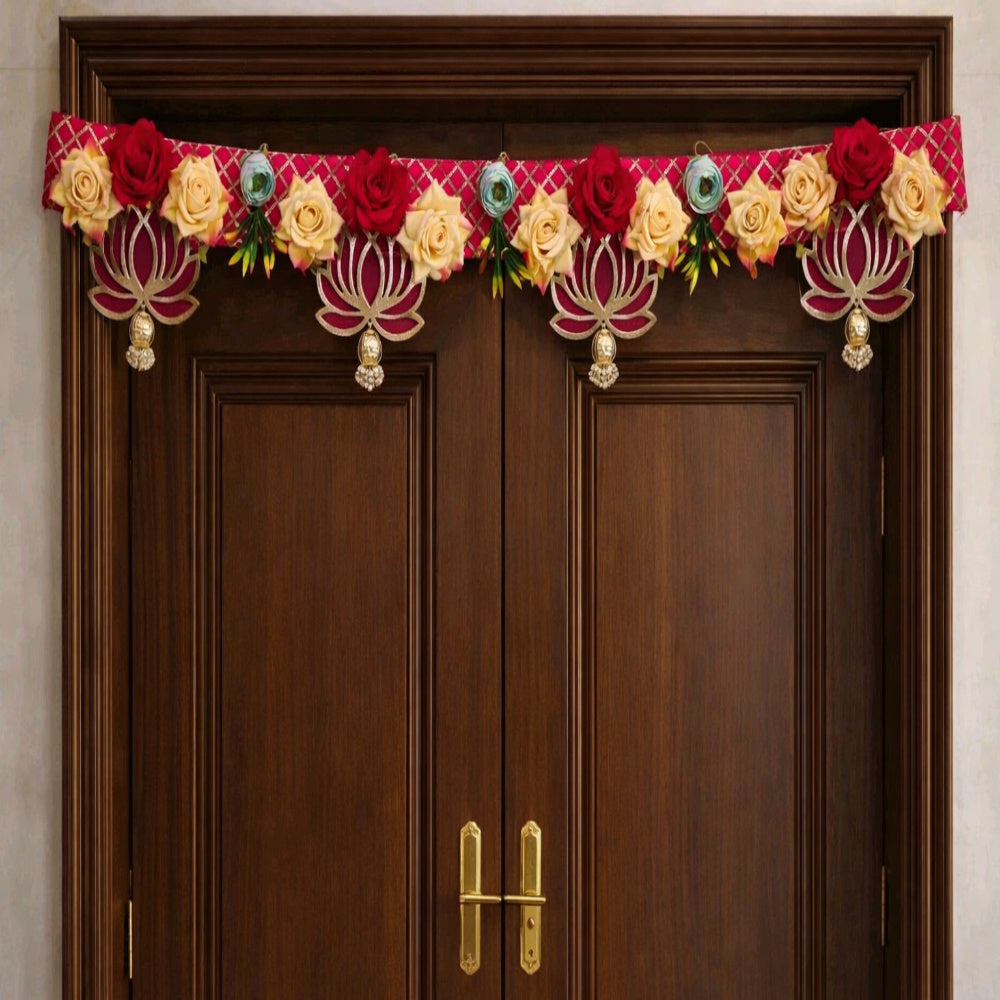 Nutts Decorative MDF Lotus Flower Bandhanwar For Festive Occasional Decor