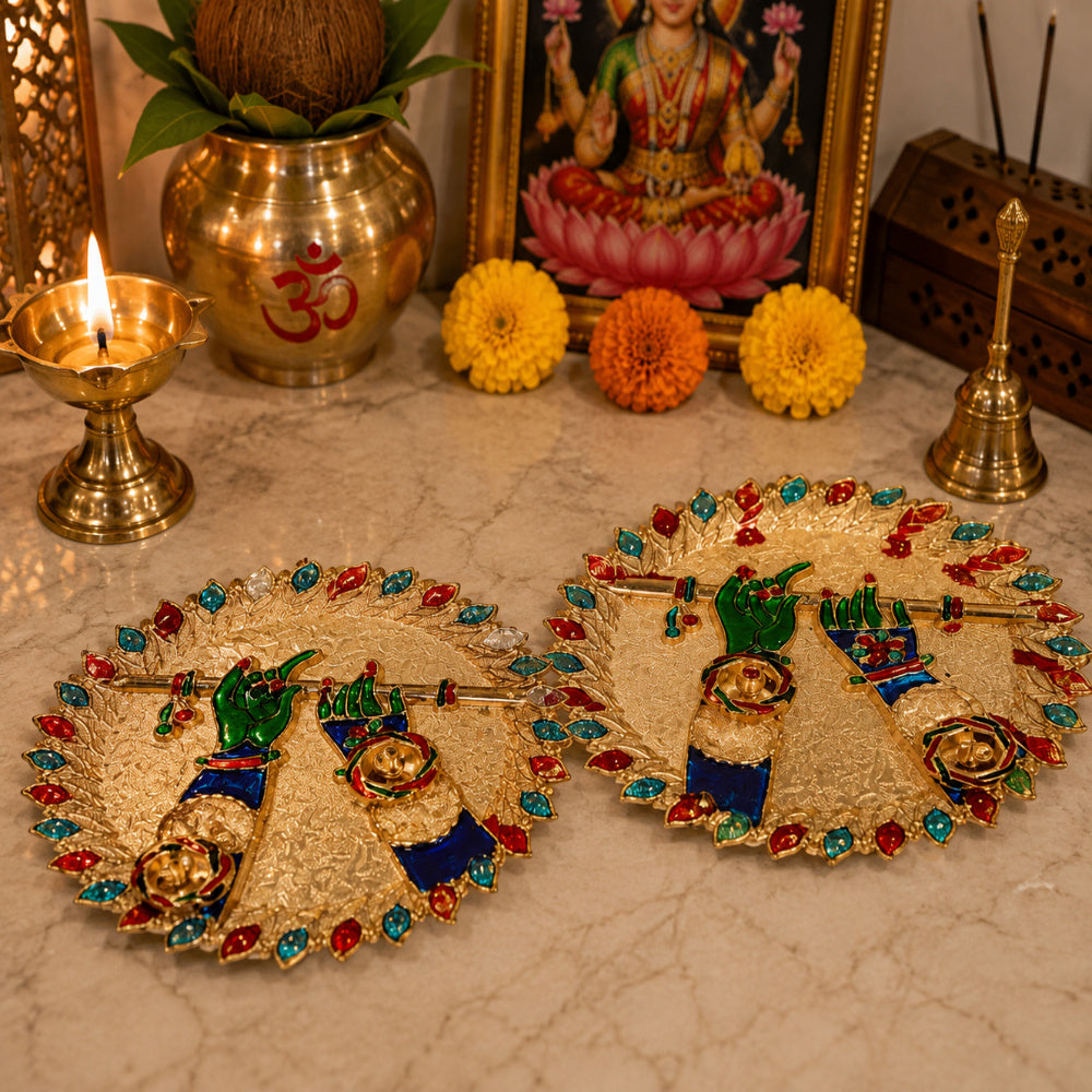Nutts Decorative Bansuri Pooja Traditional Religious Festival Worship Elegant Mandir Puja Essentials Diwali Navratri Wedding Home Decor Sacred (PoojaP37-1)