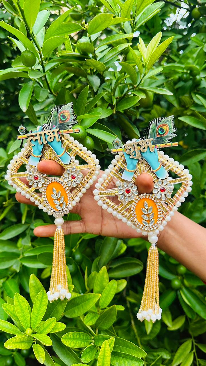 Nutts Handmade Decorative Small Hanging | Handcrafted Traditional Hanging for Decoration | Shubh-Labh Toran for Home and Office Decor Pack of 2  (SMALL198)